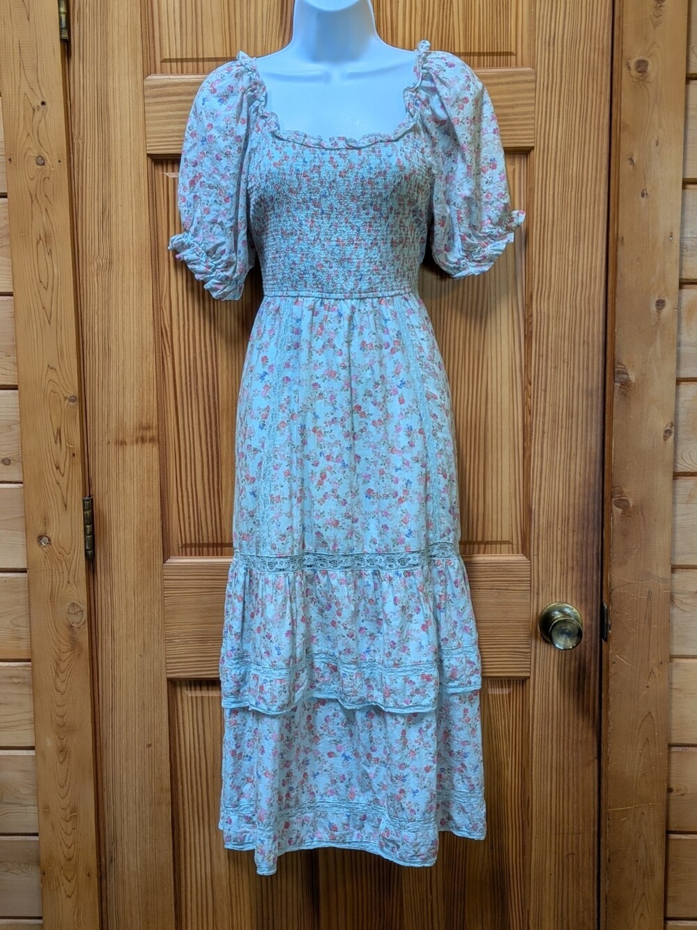 LoveShackFancy Small Floral Midi Tiered Prairie Dress 100% Cotton Coquette Lined